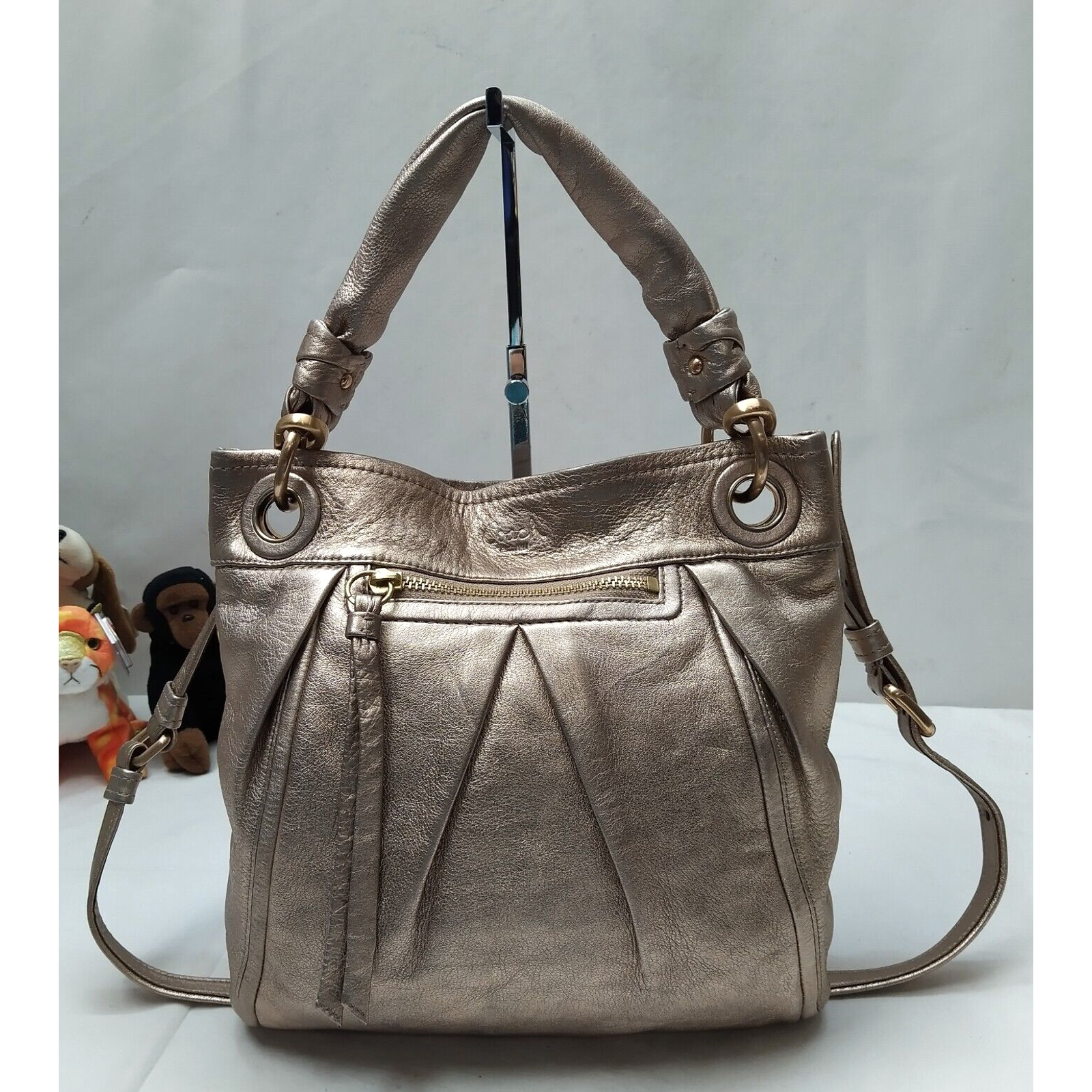 Coach Ashley Metallic Rose Gold Leather Zipper Closure Crossbody Shoulder Bag